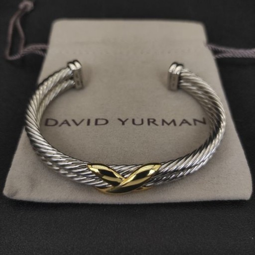 David Yurman kadın X Klasik Kablo İstasyonu Manşet Bilezik Gümüş 14K Sarı Altın 10mm
