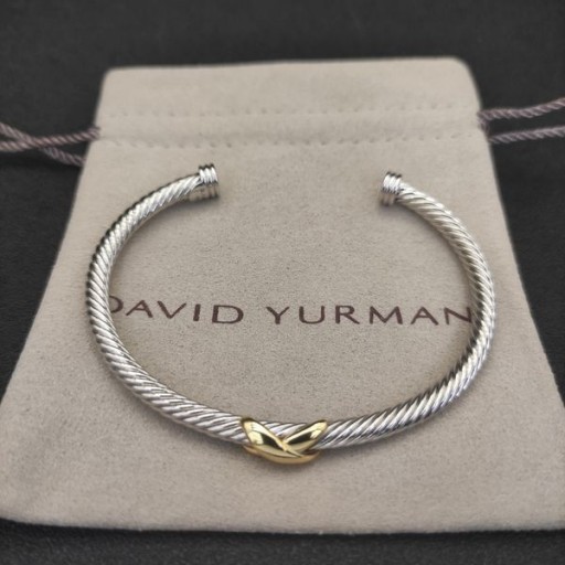 David Yurman kadın X Klasik Kablo İstasyonu Manşet Bilezik Gümüş 14K Sarı Altın 4mm