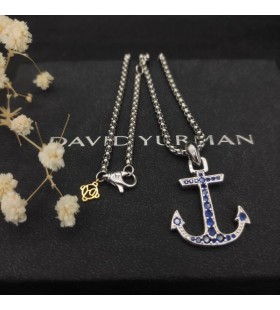 David Yurman Erkek Tılsımları Mavi Pırlantalı Çapa Kolye