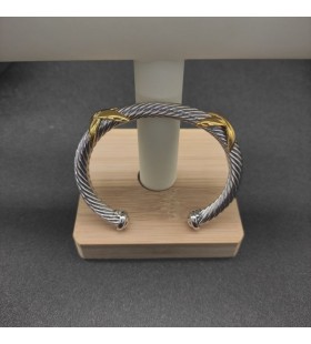 David Yurman kadın Petite Helena Klasik Kablo İstasyonu Manşet Bilezik Gümüş 14K Sarı 7mm