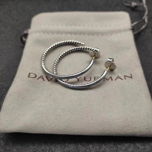 David Yurman Pavé Pendientes de Aro de Plata Esterlina con Diamantes de 19mm