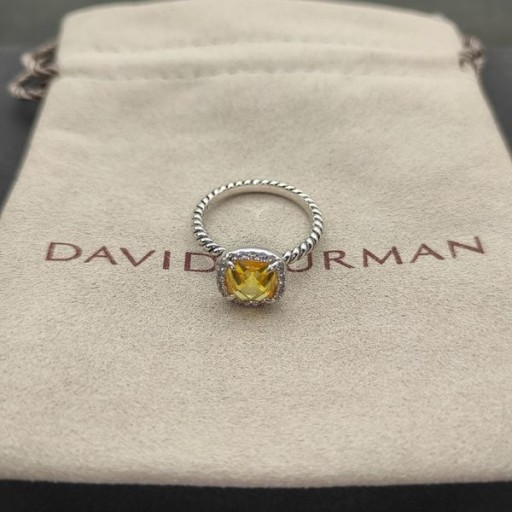 David Yurman Petite Castellana Pavé Bisel Anillo de Plata de ley con Citrino y Diamantes 7mm