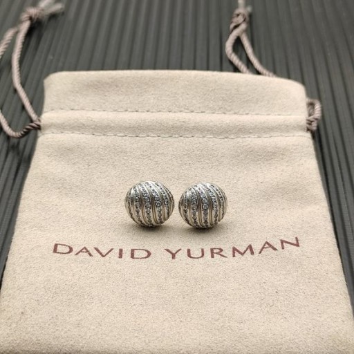 David Yurman Esculpida por Cable Aretes de Plata Esterlina con Diamantes de 8mm
