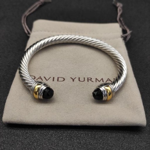 David Yurman de las Mujeres Clásicas de Cable Brazalete Pulsera de Plata de ley con Oro Amarillo de 18K y Ónix Negro 7mm
