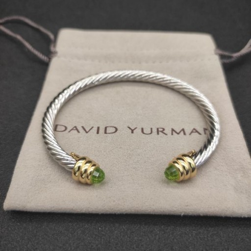 David Yurman de las Mujeres Clásicas de Cable Brazalete Pulsera de Plata de ley con Oro Amarillo de 18K y la Luz Diamante Verde de 5 mm
