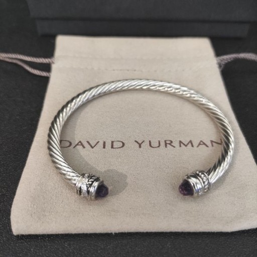 David Yurman de las Mujeres Clásico Cablespira Brazalete Pulsera de Plata de ley con diamante Púrpura 5mm