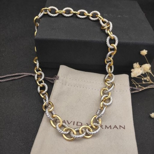 David Yurman Mujeres Oval de Enlace de la Cadena Collar de Plata de ley con Oro Amarillo de 18K 16mm