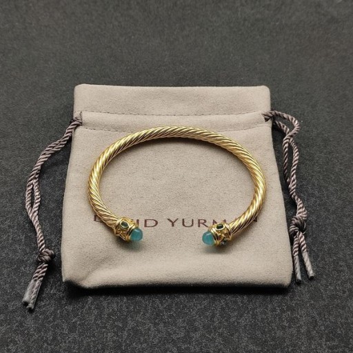 David Yurman las Mujeres del Renacimiento Cablespira Brazalete de la Pulsera de 18 quilates de Oro Amarillo con Azul, Crisoprasa 5mm