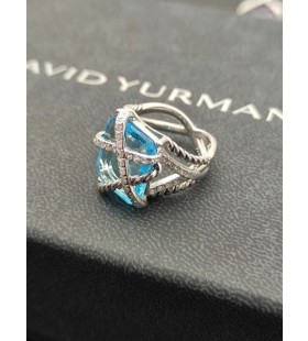 David Yurman Envoltura de Cable del Anillo de Plata de ley con Azul de Ónix y Diamantes 20.4 mm