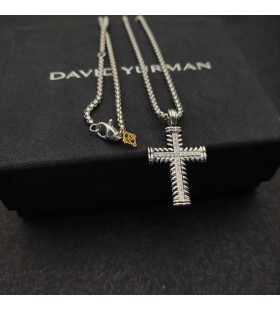 David Yurman Chevron Cruz Colgante de la Plata Esterlina con Diamantes 41.5 mm