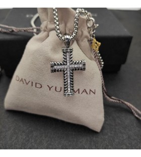 David Yurman Chevron Cruz Colgante de la Plata Esterlina con Diamantes 41.5 mm