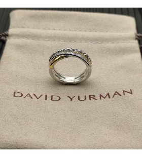 David Yurman Crossover de Tres filas Anillo de Plata de ley con Oro Amarillo de 18K y Diamantes 7mm