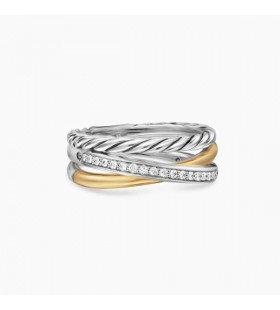 David Yurman Crossover de Tres filas Anillo de Plata de ley con Oro Amarillo de 18K y Diamantes 7mm