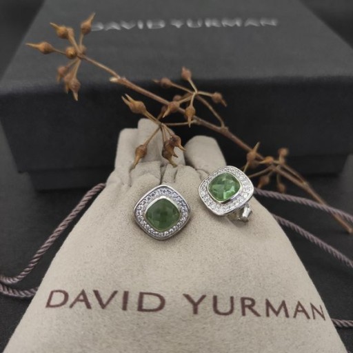 David Yurman البيون أقراط الفضة الاسترليني مع الأخضر كريستال الماس 7mm