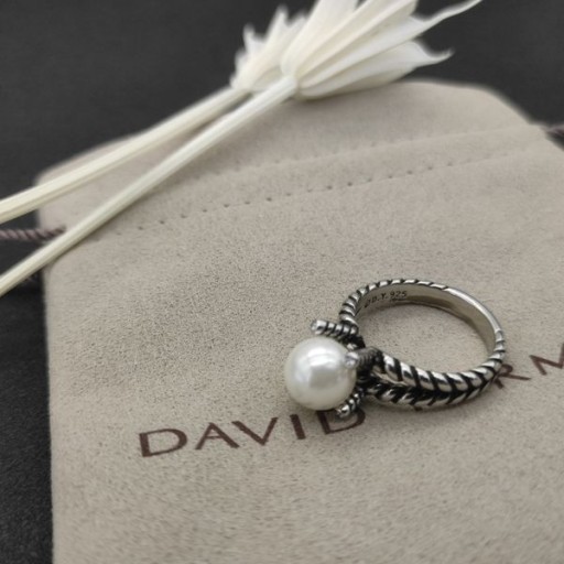 David Yurman كابل المقتنيات اللؤلؤ خاتم الفضة الاسترليني مع اللؤلؤ و الماس 11mm