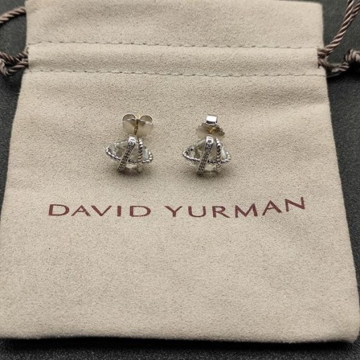 David Yurman كابل التفاف أقراط الفضة الاسترليني مع بلورات الماس 12mm