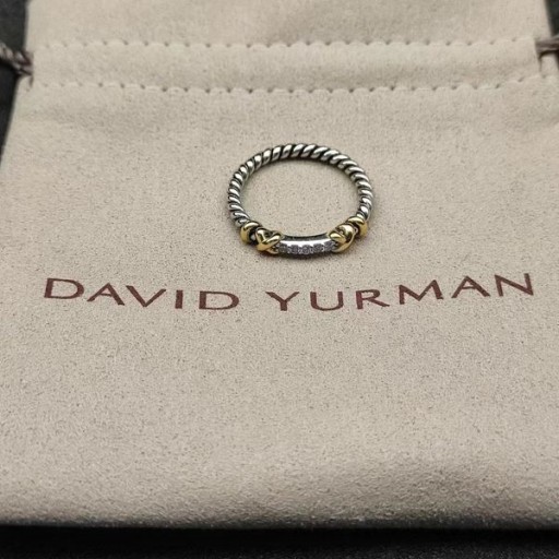 David Yurman صغيرتي هيلانة التفاف الفرقة خاتم الفضة الاسترليني مع 18K الذهب الأصفر والماس 4mm