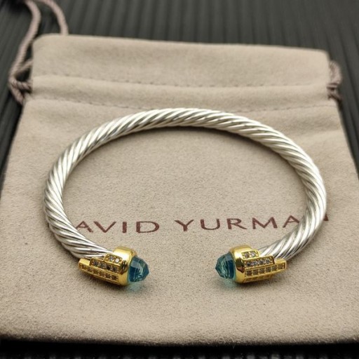David Yurman المرأة الكلاسيكية كابل سوار الكفة الفضة الاسترليني مع 18K الذهب الأصفر الماس الأزرق 5mm