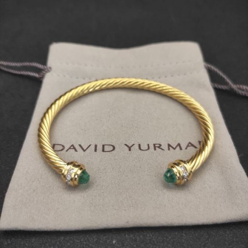 David Yurman المرأة الكلاسيكية Cablespira سوار الكفة 18K الذهب الأصفر مع الماس الأزرق 5mm