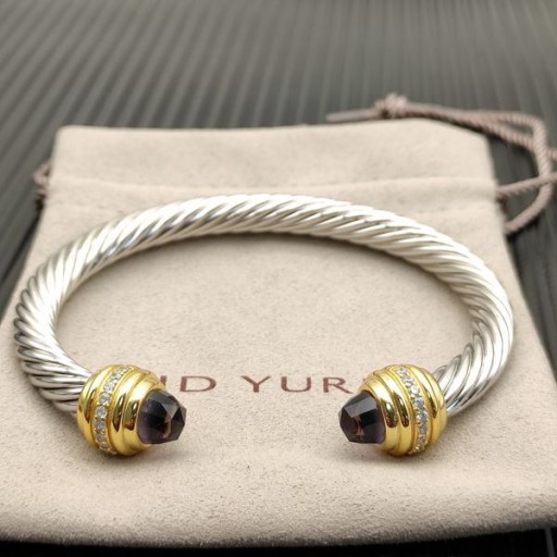 David Yurman المرأة الكلاسيكية Cablespira سوار الكفة الفضة الاسترليني مع 18K الذهب الأصفر و الأرجواني الماس 7mm