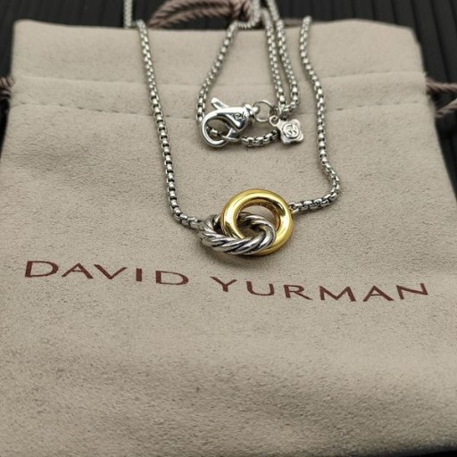 David Yurman المرأة صغيرتي كابل ربط قلادة قلادة من الفضة الاسترليني مع الذهب الأصفر عيار 14 قيراط 15mm