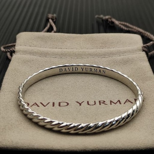 David Yurman المرأة منحوت كابل الإسورة سوار الذهب الأبيض عيار 18 قيراط 6.2 ملم