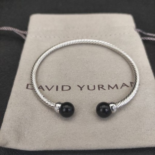 David Yurman المرأة سولاري Cablespira سوار الكفة الفضة الاسترليني مع الجزع الأسود والماس 3mm