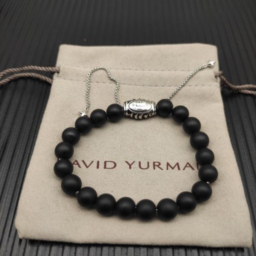 David Yurman الرجال الروحية الخرز سوار الفضة الاسترليني مع الجزع الأسود 8mm