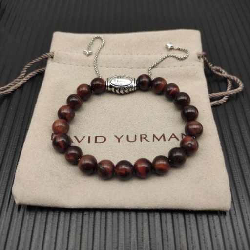 David Yurman الرجال الروحية الخرز سوار الفضة الاسترليني مع أحمر عين النمر 8mm