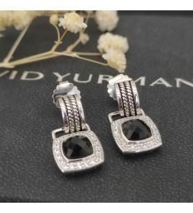 David Yurman 7 ملم مربع الماس الزر الأقراط الأسلاك الماس الأسود