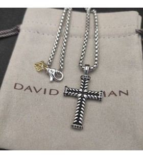 David Yurman شيفرون الصليب قلادة من الفضة الاسترليني مع الماس الأسود على الانترنت 33mm