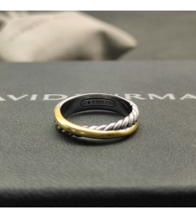 David Yurman كروس الصف الثاني خاتم الفضة الاسترليني مع الذهب الأصفر عيار 14 قيراط 7.4 ملم