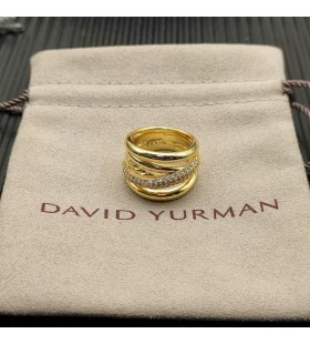 David Yurman الذهب كروس خمسة صف خاتم عيار 18 قيراط من الذهب الأصفر مع الماس 17.5 ملم