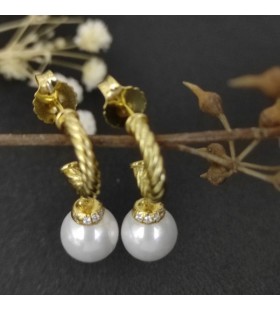 David Yurman سولاري إسقاط أقراط من الذهب الأصفر عيار 18 قيراط مع اللؤلؤ والماس 22mm و