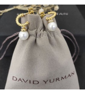 David Yurman سولاري إسقاط أقراط من الذهب الأصفر عيار 18 قيراط مع اللؤلؤ والماس 22mm و
