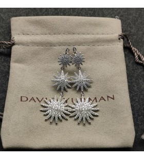 David Yurman النجمي الثلاثي قطرة الأقراط 18K الذهب الأبيض مع الماس 51mm