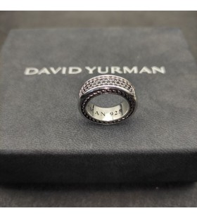 David Yurman تبسيط ثلاثة صف الفرقة خاتم الفضة الاسترليني مع الماس الأسود 8.5 ملم