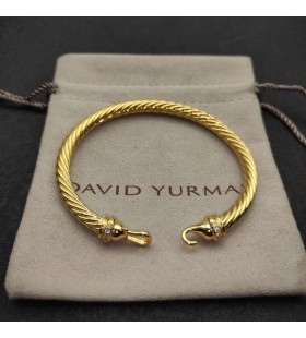 David Yurman المرأة مشبك Cablespira 18K سوار الذهب الأصفر مع الماس 5mm