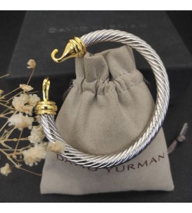 David Yurman المرأة مشبك الكلاسيكية كابل الإسورة الفضة الاسترليني مع 18K الذهب الأصفر 7mm