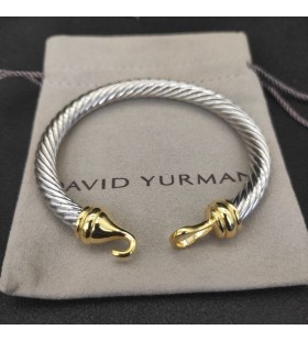 David Yurman المرأة مشبك الكلاسيكية كابل الإسورة الفضة الاسترليني مع 18K الذهب الأصفر 7mm