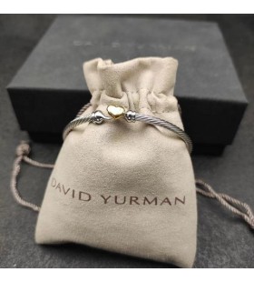 David Yurman المرأة الكلاسيكية كابل محطة القلب الإسورة الفضة الاسترليني مع 18K الذهب الأصفر 3mm