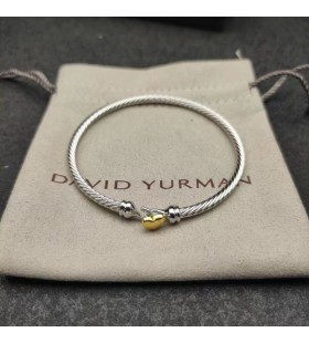 David Yurman المرأة الكلاسيكية كابل محطة القلب الإسورة الفضة الاسترليني مع 18K الذهب الأصفر 3mm