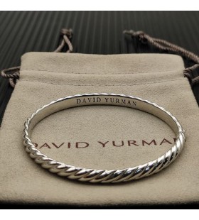 David Yurman المرأة منحوت كابل الإسورة سوار الذهب الأبيض عيار 18 قيراط 6.2 ملم