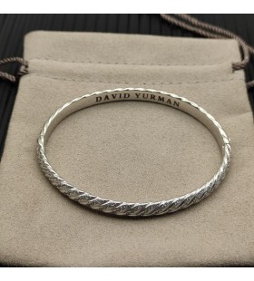 David Yurman المرأة منحوت كابل 18K سوار الذهب الأبيض مع الماس 6.2 ملم
