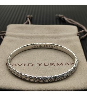 David Yurman المرأة منحوت كابل 18K سوار الذهب الأبيض مع الماس 6.2 ملم