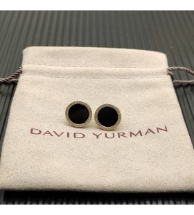 صغيرتي DY عناصر الأقراط 18K الذهب الأصفر مع الأسود والعقيق والماس 11mm