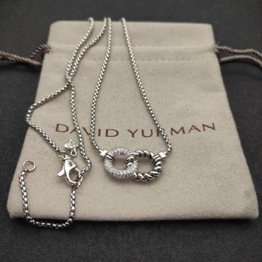 David Yurman Dámské Belmont Obrubník Link Přívěsek Náhrdelník Sterling Silver s Diamanty 20 mm