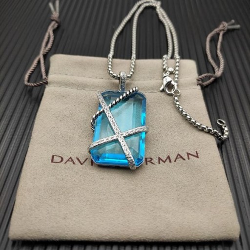 David Yurman Kabel Dámské Zábal Amulet Sterling Silver s Modrými krystaly a Diamanty 32mm