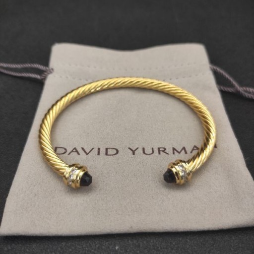 David Yurman Dámské Klasické Cablespira Manžeta Náramek 18K Žluté Zlato s Fialové Diamanty 5mm