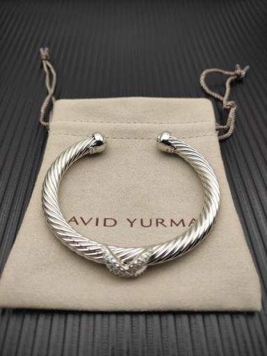 David Yurman Ženy X Cablespira Stanice Manžetový Knoflíček Sterling Silver s Diamanty 7mm